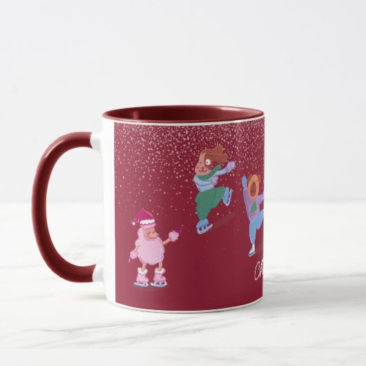 Festive Winter Cute Ice Skating Dogs Red Name Tasse (Links)