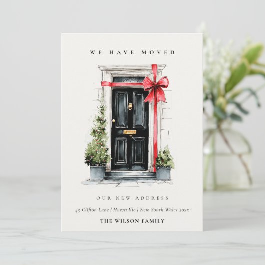 Festive Winter Front Door We have Moved Card Dankeskarte (Stehend Vorderseite)