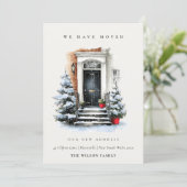 Festive Winter Front Door We have Moved Card Dankeskarte (Stehend Vorderseite)