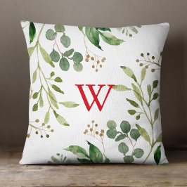 Festive Winter Greenery Wasserfarbenmonogramm Kissen