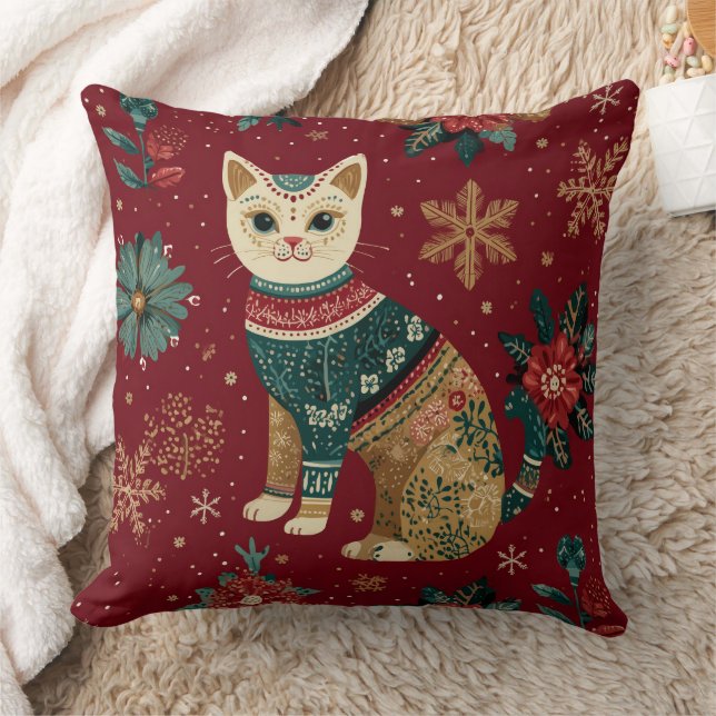 Festive Winter Holidays Cat In Sweater Kissen (Decke)