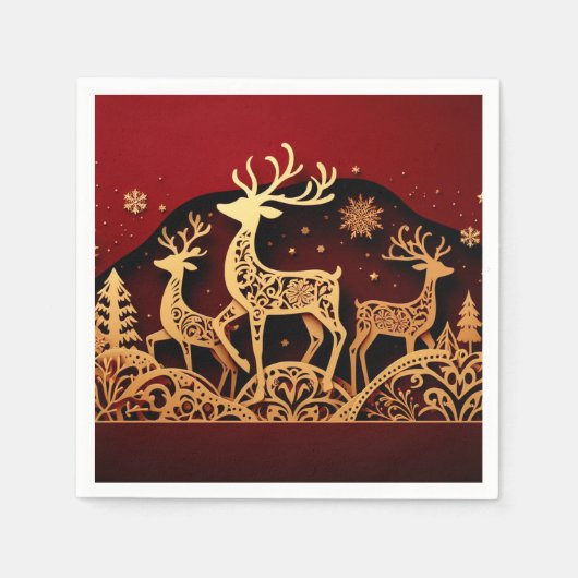 Festive Winter Reindeer – Ornate Forest Serviette (Vorderseite)