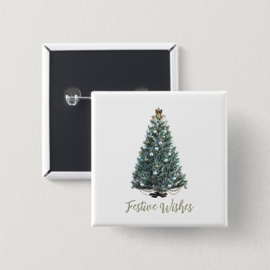 Festive Wishes. Christmas tree design Button (Vorne & Hinten)