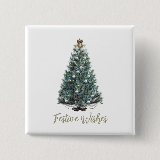 Festive Wishes. Christmas tree design Button (Vorderseite)