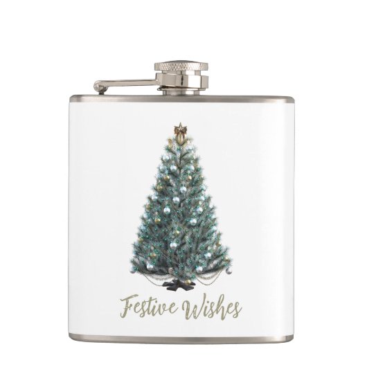 Festive Wishes. Christmas tree design Flachmann (Vorderseite)