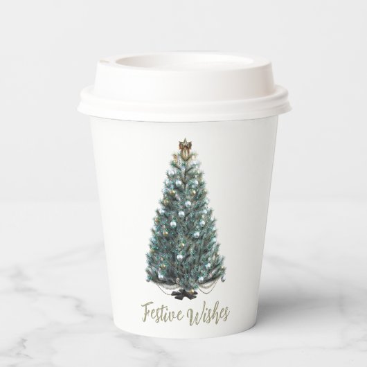 Festive Wishes. Christmas tree design Pappbecher (Rückseite)