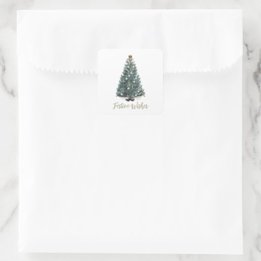 Festive Wishes. Christmas tree design Quadratischer Aufkleber (Tasche)