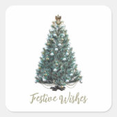 Festive Wishes. Christmas tree design Quadratischer Aufkleber (Vorderseite)