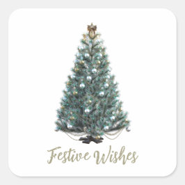 Festive Wishes. Christmas tree design Quadratischer Aufkleber