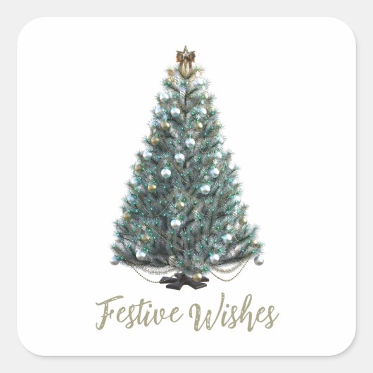 Festive Wishes. Christmas tree design Quadratischer Aufkleber (Vorderseite)