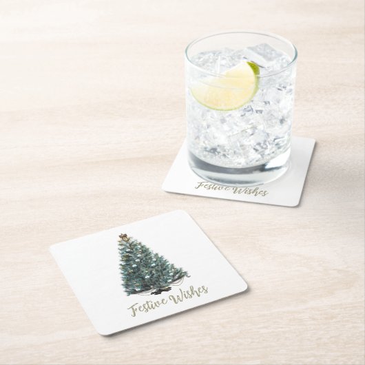 Festive Wishes. Christmas tree design Rechteckiger Pappuntersetzer (Vor Ort)