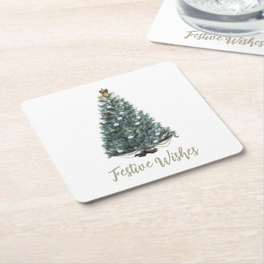 Festive Wishes. Christmas tree design Rechteckiger Pappuntersetzer (angewinkelt)