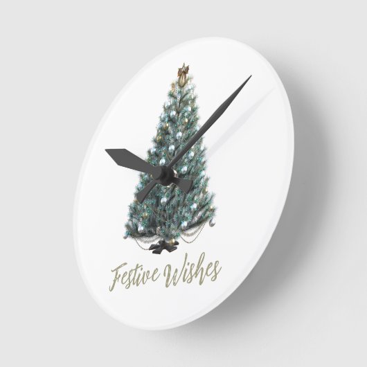 Festive Wishes. Christmas tree design Runde Wanduhr (Winkel)