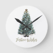 Festive Wishes. Christmas tree design Runde Wanduhr (Vorderseite)