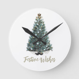 Festive Wishes. Christmas tree design Runde Wanduhr