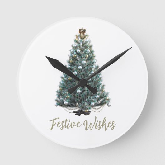Festive Wishes. Christmas tree design Runde Wanduhr (Vorderseite)