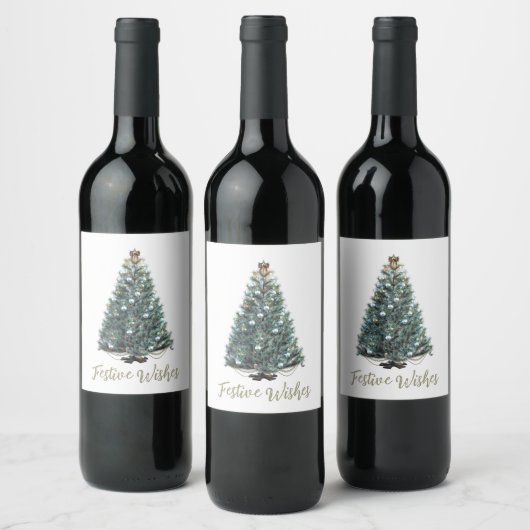 Festive Wishes. Christmas tree design Weinetikett (Flaschen)