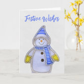 Festive Wishes. Snowman Folded Greeting Card Karte (Gelbe Blume)