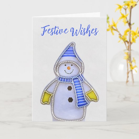 Festive Wishes. Snowman Folded Greeting Card Karte (Gelbe Blume)