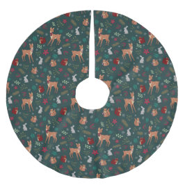 Festive Woodland Friends Dark Green Tree Skirt Polyester Weihnachtsbaumdecke