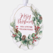 Festive Wreath with Red Berries and Eucalyptus  Ornament Karte (Links)