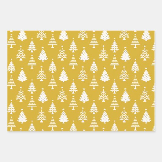 Festive Yellow and White Christmas Tree Pattern Geschenkpapier Set (Vorderseite)