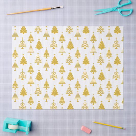 Festive Yellow and White Christmas Tree Pattern Seidenpapier (Basteln)