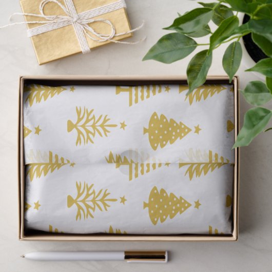 Festive Yellow and White Christmas Tree Pattern Seidenpapier (Geschenk)