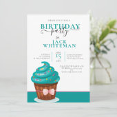 FESTIVER AQUAMARINER KUPCAKE BIRTHDAY EINLADUNG (Stehend Vorderseite)