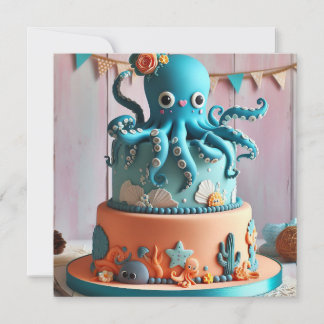 FESTIVER BLAUER OCTOPUS THEMED GEBURTSTAGSKAKE EINLADUNG