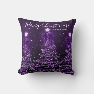 Festiver Feiertag Lila Weihnachtsbäume Name  Kissen
