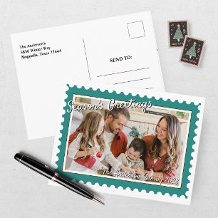 Festiver grüner Poststempel-Foto-Weihnachten Feiertagspostkarte