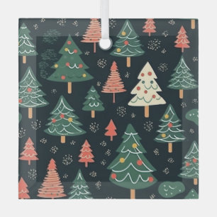 Festiver grüner und korallenroter Weihnachtsbaum-M Ornament Aus Glas