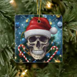 Festiver Santa-Totenkopf Keramikornament