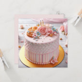 FESTIVER UND FEMININISCHER PINK FLORALLER GEBURTST KARTE (Vorderseite/Rückseite Beispiel)