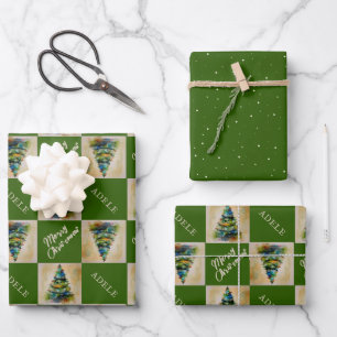 Festiver Weihnachtsbaum Wasserfarbe Grün Feiertag  Geschenkpapier Set