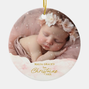 Festives Baby erstes Weihnachten Schneegestöber Fo Keramik Ornament