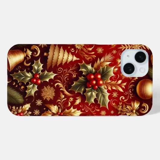 FESTIVES ROT & GOLD CHRISTMAS BÄUME HOLLY Case-Mate iPhone HÜLLE (Rückseite (Horizontal))