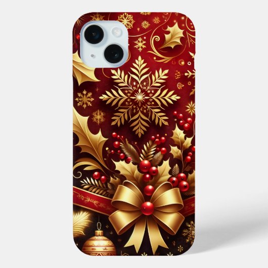 FESTIVES ROT & GOLD CHRISTMAS SNOWFLAKES HOLLY Case-Mate iPhone HÜLLE (Rückseite)