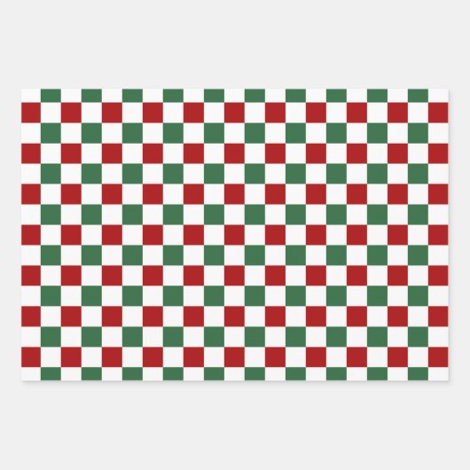 Festives rotes, grünes Prüfmuster Geschenkpapier Set (Vorderseite)