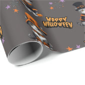 Festivgrau Hexenkatzen in Halloween-Verkleidung Geschenkpapier (Rolleneckpunkt)