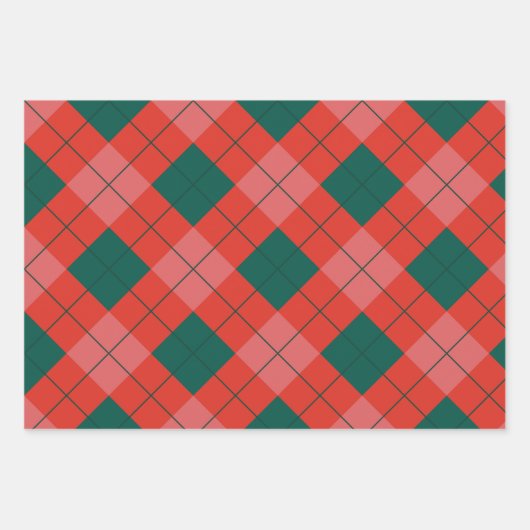 Festivrot und Grün Kariert Geschenkpapier Set (Vorderseite)