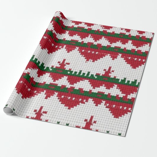 Festivrot und weißer Ugly Sweater Geschenkpapier (Ungerollt)