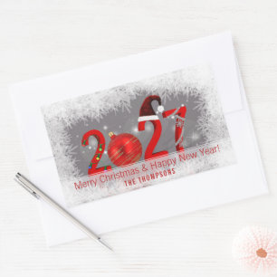 Festlich 2027 Rot Frohe Weihnachten Neues Jahr Rechteckiger Aufkleber