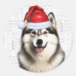 Festlich Alaskan Malamute Woof Word Art Weihnachte Runder Aufkleber