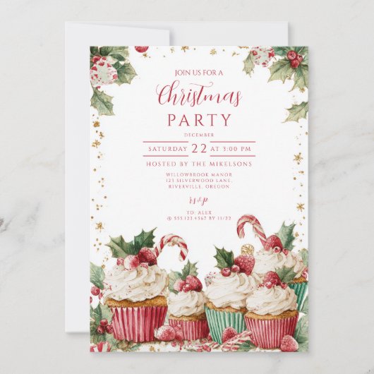 Festlich Cupcake Candy Cane Einladung (Vorderseite)