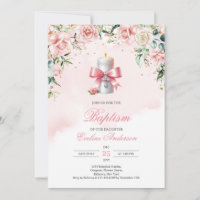 Festlich dekorierte Kerze mit Band und Kreuz