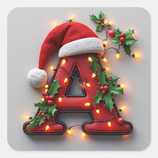 Festlich dekorierter Weihnachtsroter Buchstabe A Quadratischer Aufkleber (Vorderseite)