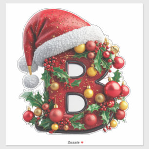 Festlich dekorierter Weihnachtsroter Buchstabe B Aufkleber