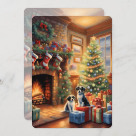 Festlich eingerichteter Raum, Kamin, Hunde, Vintag